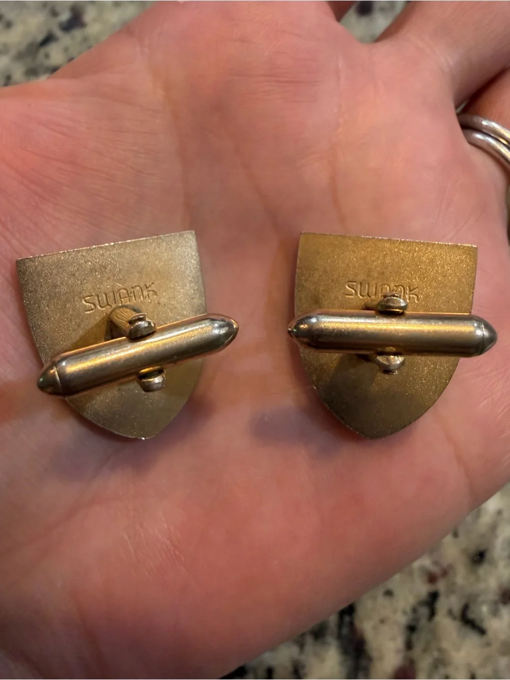 Vintage Swank Silver Tone Shield Shaped Cuff Links with Heraldic Eagle Emblem